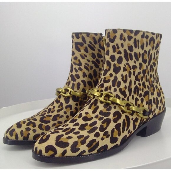 NEW Coach Calf Hair Leopard Print Boots - Picture 1 of 5
